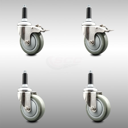 Service Caster 4 Inch 316SS Gray Poly Swivel 7/8 Inch Expanding Stem Caster Lock Brake, 2PK SCC-SS316TTLEX20S414-PPUB-2-S-2-78